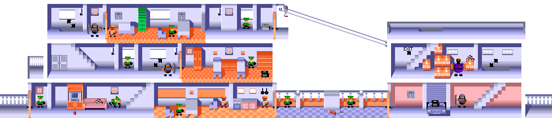 Thumbnail for a map of Stage 02 - Millionaire's Mansion for the Genesis game Bonanza Bros..