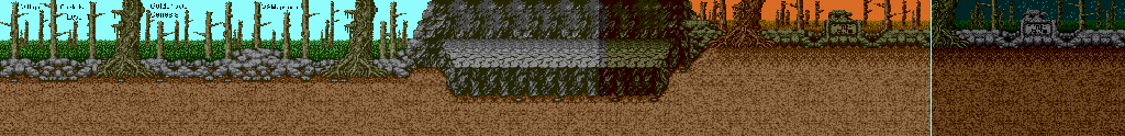 Thumbnail for a map of Level 1: Village Outskirts for the Genesis game Golden Axe.