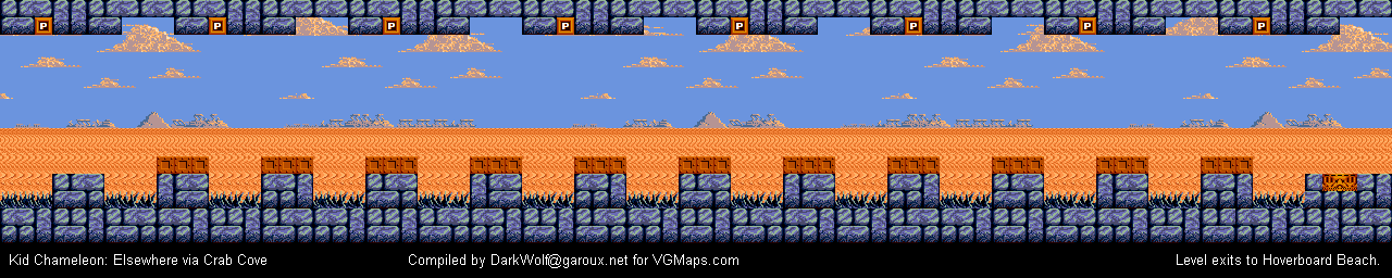 Thumbnail for a map of Elsewhere Via Crab Cove for the Genesis game Kid Chameleon.