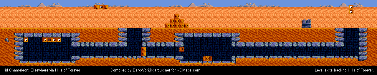 Thumbnail for a map of Elsewhere Via Hills Of Forever for the Genesis game Kid Chameleon.