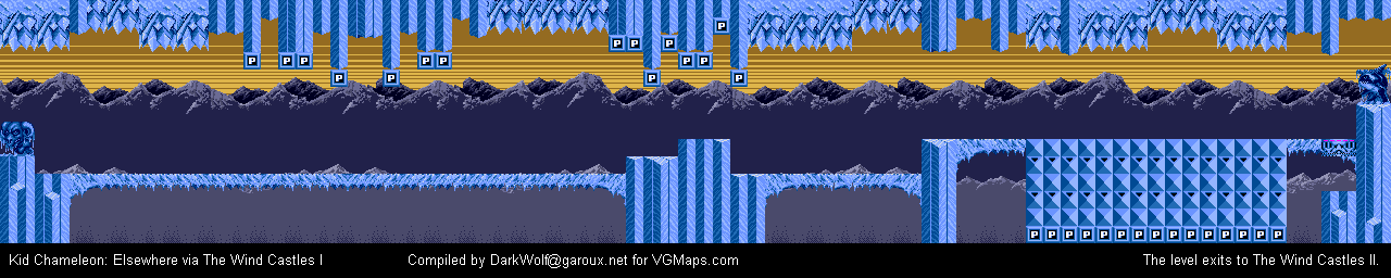 Thumbnail for a map of Elsewhere Via Wind Castles I for the Genesis game Kid Chameleon.