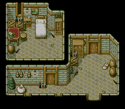 Thumbnail for a map of Larpa Village Larpa - Ronfar's House (Secret Passage Open) for the Genesis game Lunar: Eternal Blue.
