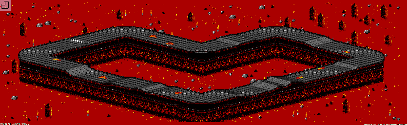Thumbnail for a map of Inferno - Division B Track 5 for the Genesis game Rock N' Roll Racing.