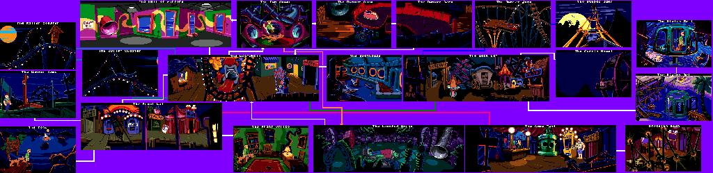 Thumbnail for a map of Ha Ha Carnival for the Genesis game Scooby-Doo Mystery.