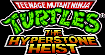 Title screen for the Genesis game Teenage Mutant Ninja Turtles: The Hyperstone Heist.