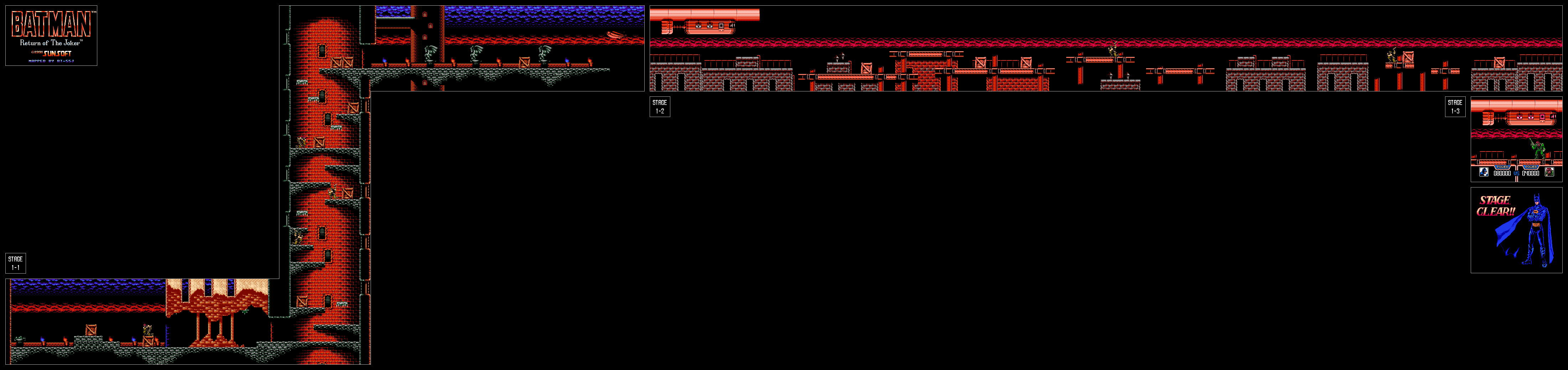 Map of Stage 1 for the NES game Batman: Return Of The Joker.