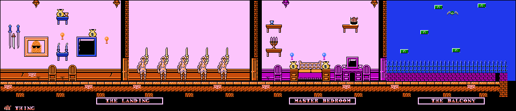 Thumbnail for a map of The Landing / Master Bedroom / The Balcony for the NES game The Addams Family.