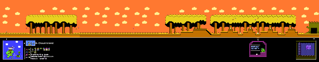 Thumbnail for a map of Island 6: Cloud Island Area 7 for the NES game Adventure Island II.
