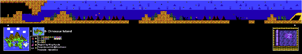 Thumbnail for a map of Island 8: Dinosaur Island Area 3 for the NES game Adventure Island II.