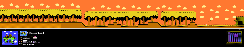 Thumbnail for a map of Island 8: Dinosaur Island Area 5 for the NES game Adventure Island II.