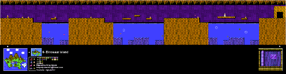 Thumbnail for a map of Island 8: Dinosaur Island Area 8 for the NES game Adventure Island II.