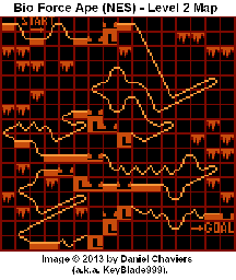 Thumbnail for a map of Level 2 (In-Game Map) for the NES game Bio Force Ape.