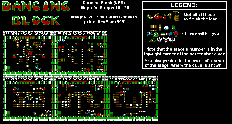 Thumbnail for a map of Stages 16-20 for the NES game Dancing Block.