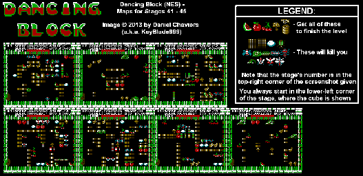 Thumbnail for a map of Stages 41-45 for the NES game Dancing Block.