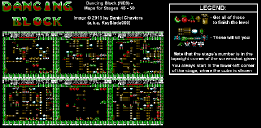 Thumbnail for a map of Stages 46-50 for the NES game Dancing Block.