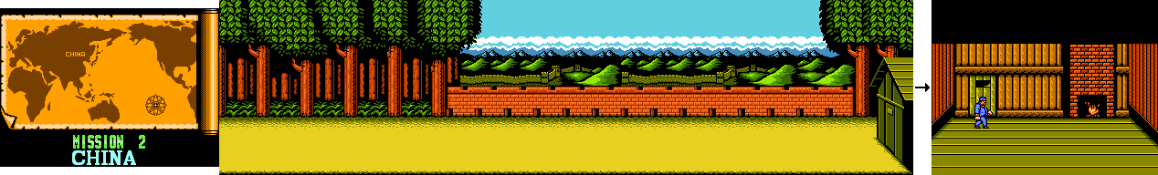 Thumbnail for a map of Mission 2: China for the NES game Double Dragon III: The Sacred Stones.