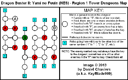 Thumbnail for a map of Region 1 Tower Dungeons for the NES game Dragon Buster II: Yami no Fuuin.