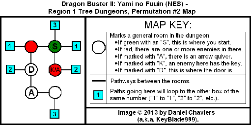 Thumbnail for a map of Region 1 Tree Dungeons - Permutation #2 for the NES game Dragon Buster II: Yami no Fuuin.