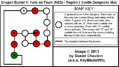 Thumbnail for a map of Region 2 Castle Dungeons for the NES game Dragon Buster II: Yami no Fuuin.