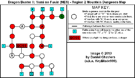 Thumbnail for a map of Region 2 Mountain Dungeons for the NES game Dragon Buster II: Yami no Fuuin.