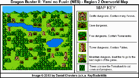 Thumbnail for a map of Region 2 Overworld for the NES game Dragon Buster II: Yami no Fuuin.