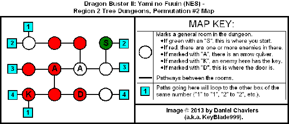 Thumbnail for a map of Region 2 Tree Dungeons - Permutation #2 for the NES game Dragon Buster II: Yami no Fuuin.