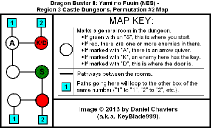 Thumbnail for a map of Region 3 Castle Dungeons - Permutation #2 for the NES game Dragon Buster II: Yami no Fuuin.