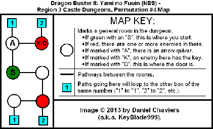 Thumbnail for a map of Region 3 Castle Dungeons - Permutation #4 for the NES game Dragon Buster II: Yami no Fuuin.
