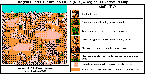 Thumbnail for a map of Region 3 Overworld for the NES game Dragon Buster II: Yami no Fuuin.