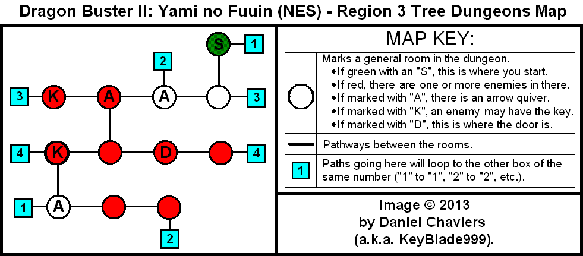 Thumbnail for a map of Region 3 Tree Dungeons for the NES game Dragon Buster II: Yami no Fuuin.