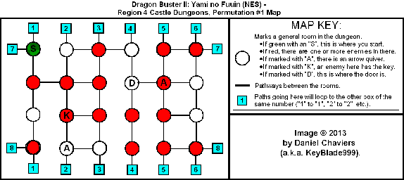 Thumbnail for a map of Region 4 Castle Dungeons - Permutation #1 for the NES game Dragon Buster II: Yami no Fuuin.