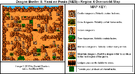 Thumbnail for a map of Region 4 Overworld for the NES game Dragon Buster II: Yami no Fuuin.