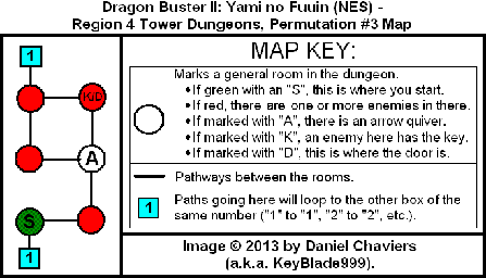 Thumbnail for a map of Region 4 Tower Dungeons - Permutation #3 for the NES game Dragon Buster II: Yami no Fuuin.