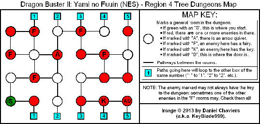 Thumbnail for a map of Region 4 Tree Dungeons for the NES game Dragon Buster II: Yami no Fuuin.