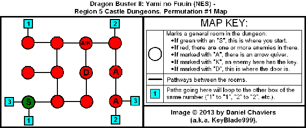 Thumbnail for a map of Region 5 Castle Dungeons - Permutation #1 for the NES game Dragon Buster II: Yami no Fuuin.