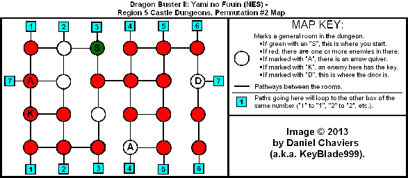 Thumbnail for a map of Region 5 Castle Dungeons - Permutation #2 for the NES game Dragon Buster II: Yami no Fuuin.