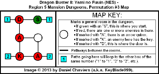 Thumbnail for a map of Region 5 Mansion Dungeons - Permutation #3 for the NES game Dragon Buster II: Yami no Fuuin.