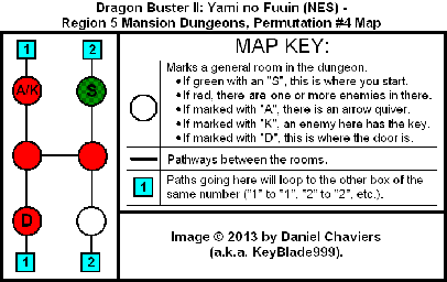 Thumbnail for a map of Region 5 Mansion Dungeons - Permutation #4 for the NES game Dragon Buster II: Yami no Fuuin.