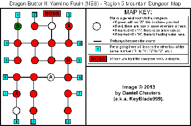 Thumbnail for a map of Region 5 Mountain Dungeon for the NES game Dragon Buster II: Yami no Fuuin.