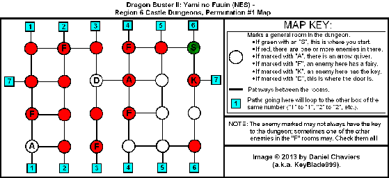 Thumbnail for a map of Region 6 Castle Dungeons - Permutation #1 for the NES game Dragon Buster II: Yami no Fuuin.