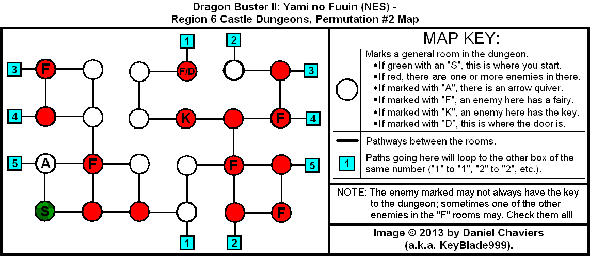 Thumbnail for a map of Region 6 Castle Dungeons - Permutation #2 for the NES game Dragon Buster II: Yami no Fuuin.