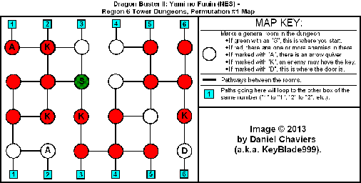 Thumbnail for a map of Region 6 Tower Dungeons - Permutation #1 for the NES game Dragon Buster II: Yami no Fuuin.
