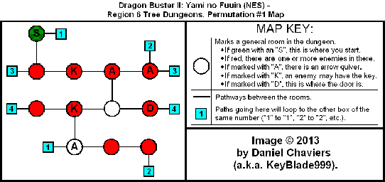Thumbnail for a map of Region 6 Tree Dungeons - Permutation #1 for the NES game Dragon Buster II: Yami no Fuuin.