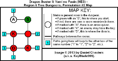 Thumbnail for a map of Region 6 Tree Dungeons - Permutation #2 for the NES game Dragon Buster II: Yami no Fuuin.
