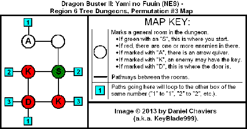 Thumbnail for a map of Region 6 Tree Dungeons - Permutation #3 for the NES game Dragon Buster II: Yami no Fuuin.