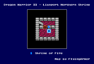 Thumbnail for a map of Lianport Northern Shrine for the NES game Dragon Warrior: Part 2.