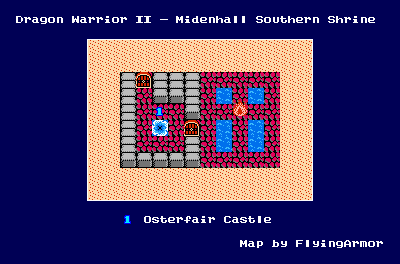 Thumbnail for a map of Midenhall Southern Shrine for the NES game Dragon Warrior: Part 2.