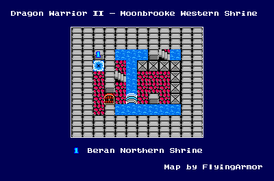Thumbnail for a map of Moonbrooke Western Shrine for the NES game Dragon Warrior: Part 2.