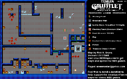 Thumbnail for a map of Level 011 for the NES game Gauntlet.