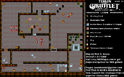 Thumbnail for a map of Level 014 for the NES game Gauntlet.